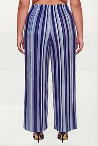 Plus Striped Plisse Wide Leg Pants
