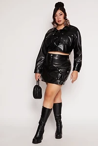 Womens Plus Size Almost Famous Faux Leather Cargo Skort, Black, Size 1X