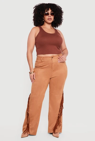 Plus High Waisted Faux Suede Pants