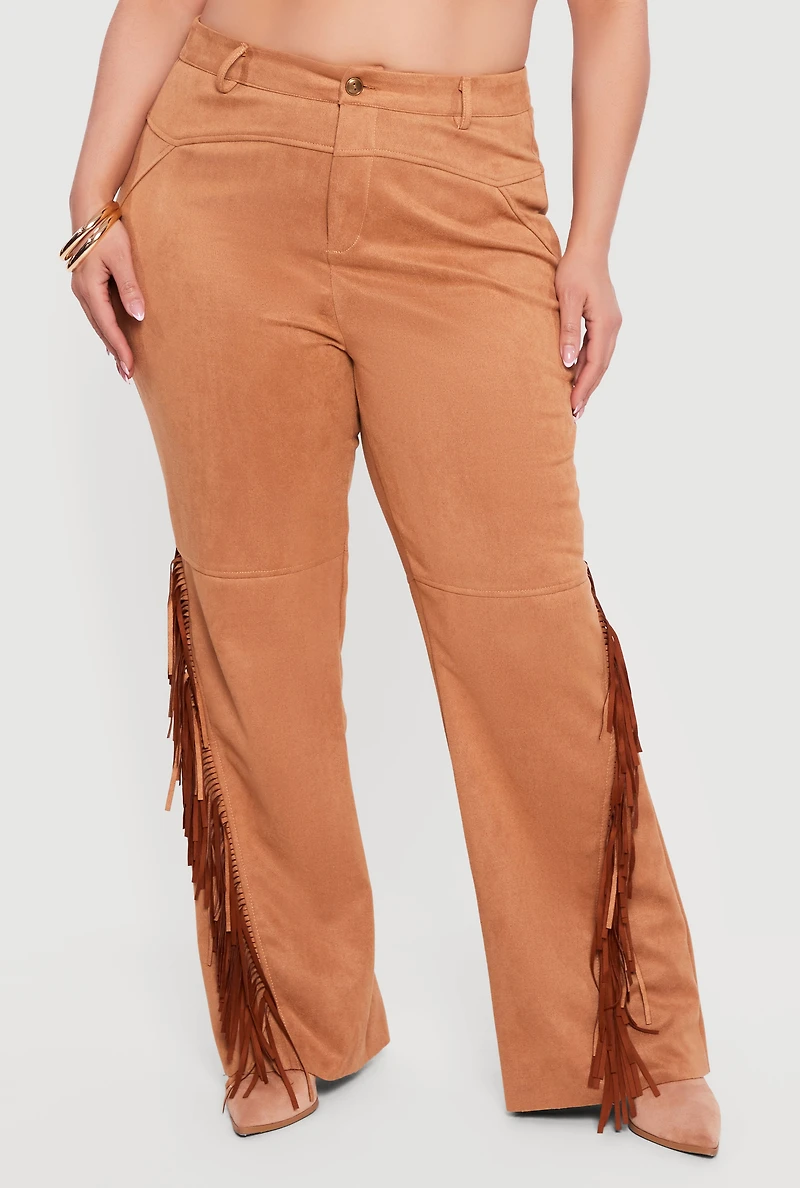 Plus High Waisted Faux Suede Pants
