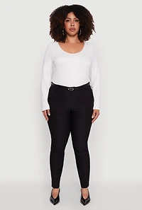 Womens Plus Size Skinny Leg Solid Pants with Belt, Black, Size 3X