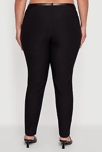Womens Plus Size Skinny Leg Solid Pants with Belt, Black, Size 3X
