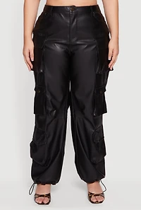 Plus High Waisted Faux Leather Cargo Joggers