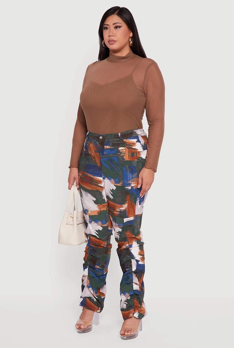 Womens Plus Abstract Paint Print Stacked Pants, Multi,