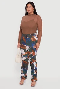 Womens Plus Abstract Paint Print Stacked Pants, Multi,