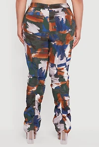Womens Plus Abstract Paint Print Stacked Pants, Multi,