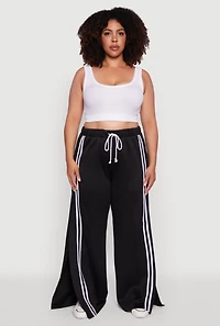 Womens Plus Scuba Varsity Stripe Split Wide Leg Track Pants,