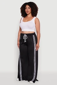 Womens Plus Scuba Varsity Stripe Split Wide Leg Track Pants, 3X