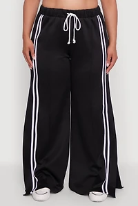 Womens Plus Scuba Varsity Stripe Split Wide Leg Track Pants,
