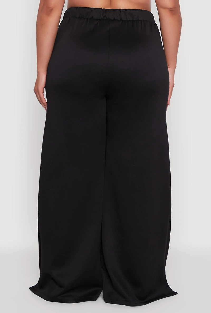 Womens Plus Scuba Varsity Stripe Split Wide Leg Track Pants, 3X
