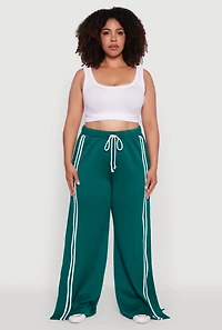 Womens Plus Size Scuba Varsity Stripe Split Wide Leg Track Pants, Green, Size 1X