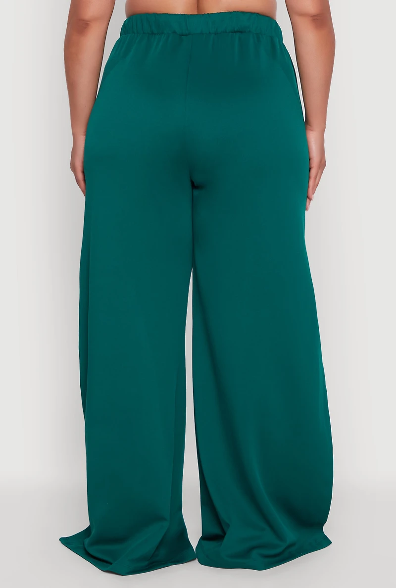 Womens Plus Size Scuba Varsity Stripe Split Wide Leg Track Pants, Green, Size 1X