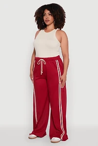Womens Plus Size Scuba Varsity Stripe Split Wide Leg Track Pants, Red, Size 2X