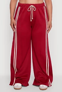 Womens Plus Size Scuba Varsity Stripe Split Wide Leg Track Pants, Red, Size 2X