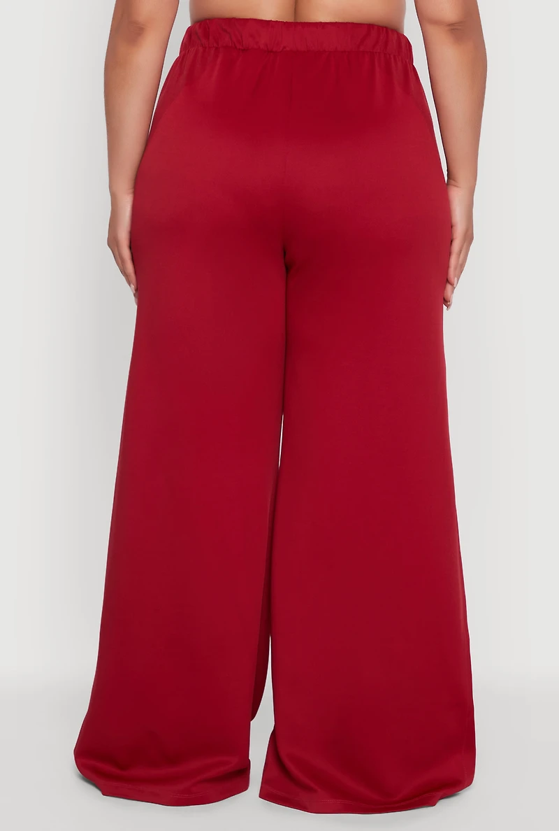 Womens Plus Size Scuba Varsity Stripe Split Wide Leg Track Pants, Red, Size 2X