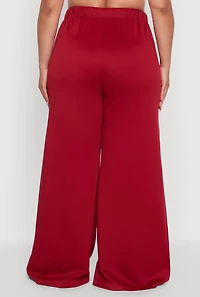 Womens Plus Size Scuba Varsity Stripe Split Wide Leg Track Pants, Red, Size 2X