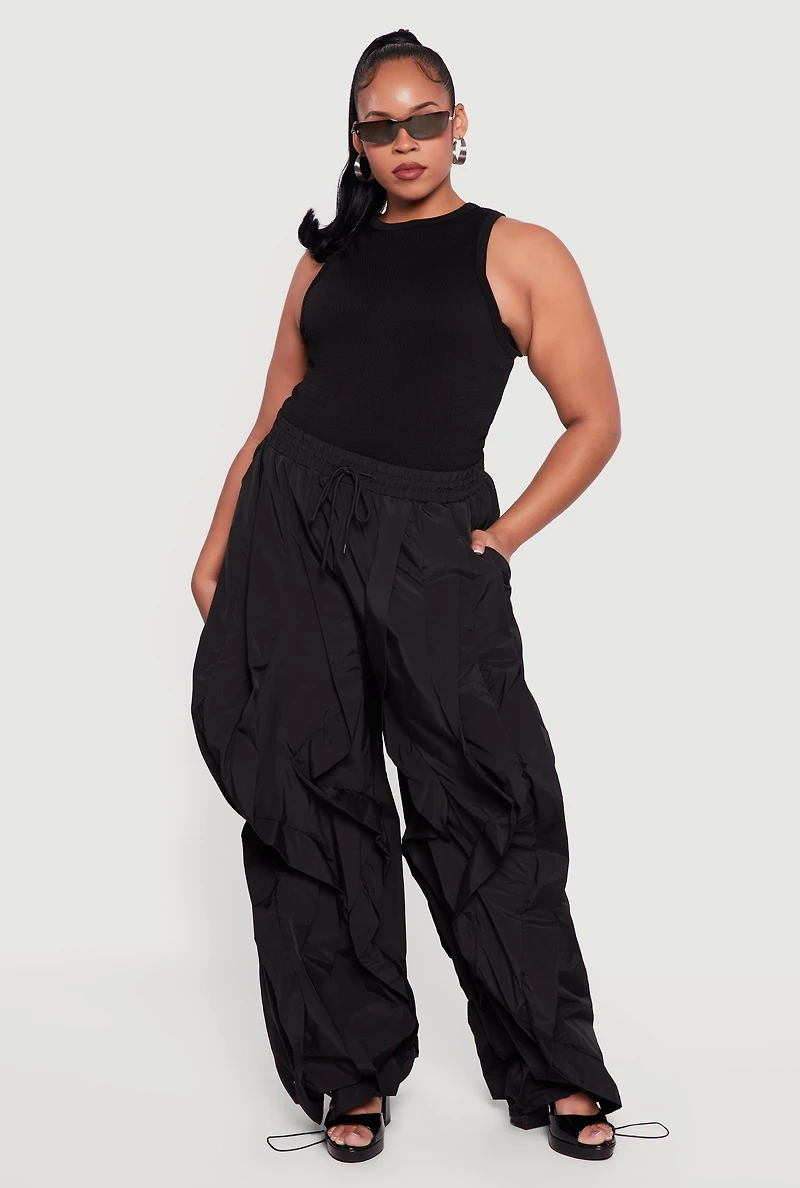 Plus Drawstring High Waisted Ruffle Detail Joggers