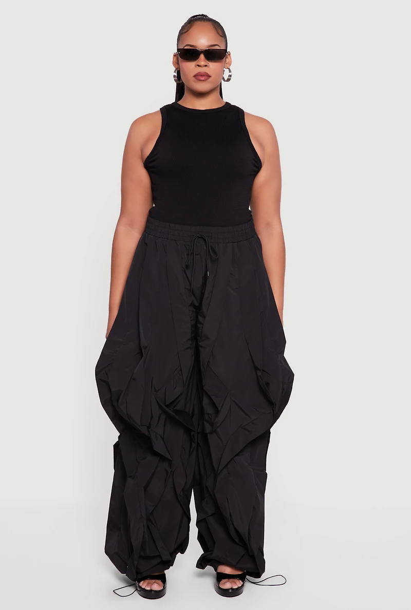 Plus Drawstring High Waisted Ruffle Detail Joggers