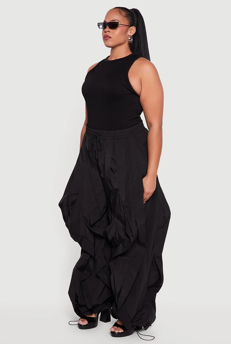 Plus Drawstring High Waisted Ruffle Detail Joggers