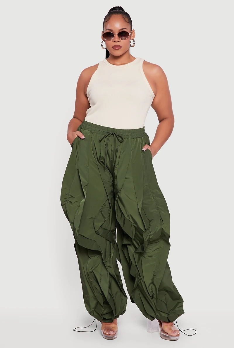 Plus Drawstring High Waisted Ruffle Detail Joggers