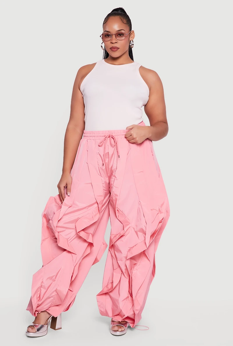 Plus Drawstring High Waisted Ruffle Detail Joggers