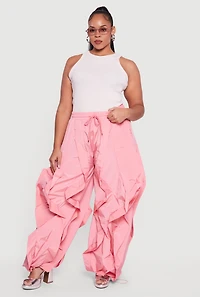 Plus Drawstring High Waisted Ruffle Detail Joggers