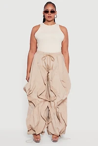 Plus Drawstring High Waisted Ruffle Detail Joggers