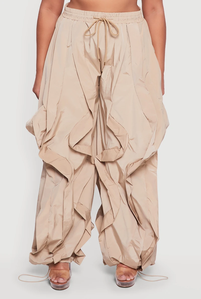 Plus Drawstring High Waisted Ruffle Detail Joggers
