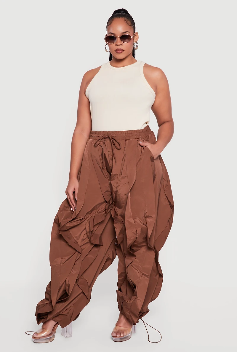 Plus Drawstring High Waisted Ruffle Detail Joggers
