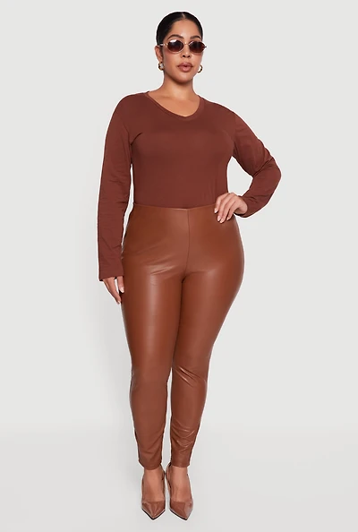 Plus Faux Leather Pull On Leggings