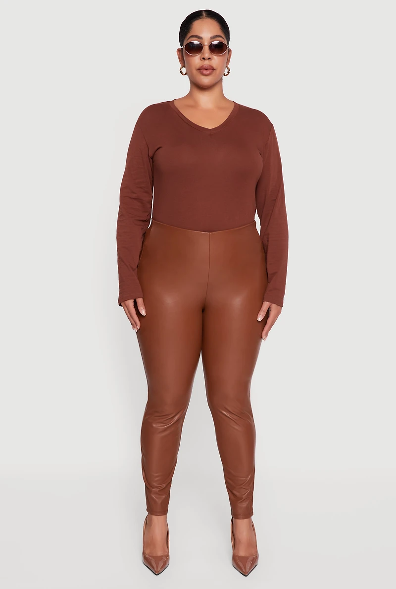 Plus Faux Leather Pull On Leggings