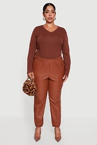 Plus Faux Leather High Waisted Pull On Joggers