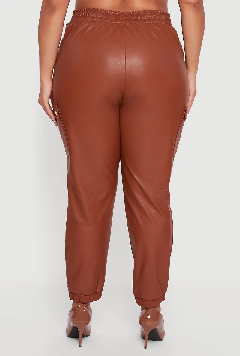 Plus Faux Leather High Waisted Pull On Joggers