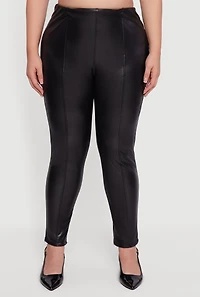 Womens Plus Pintuck Pull On Faux Leather Leggings, 1X