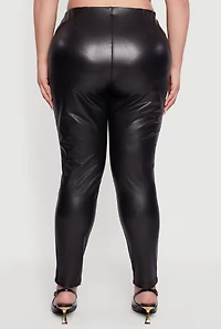 Womens Plus Pintuck Pull On Faux Leather Leggings, 1X