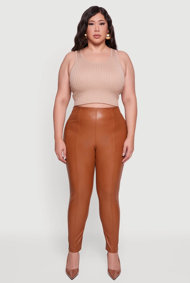 Plus Pintuck Pull On Faux Leather Leggings