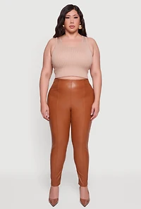 Plus Pintuck Pull On Faux Leather Leggings