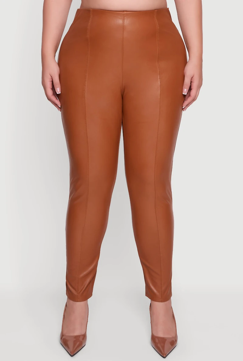 Plus Pintuck Pull On Faux Leather Leggings