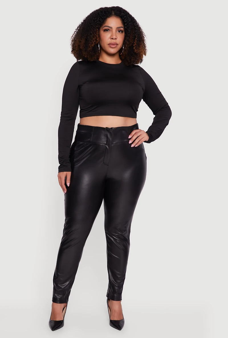 Plus Fleece Lined Faux Leather Dress Pants