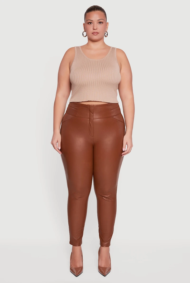 Plus Fleece Lined Faux Leather Dress Pants