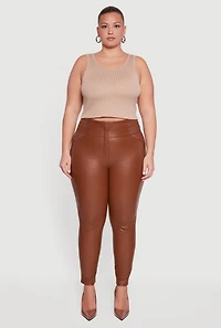 Plus Fleece Lined Faux Leather Dress Pants