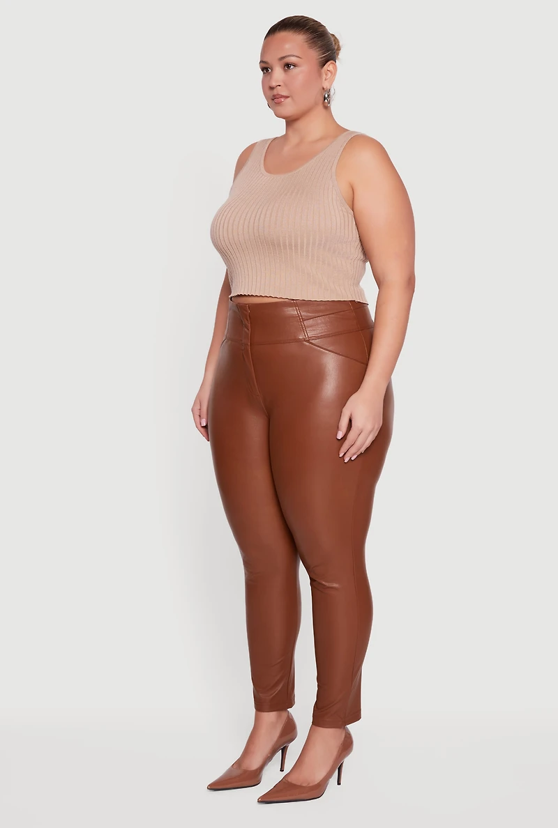 Plus Fleece Lined Faux Leather Dress Pants