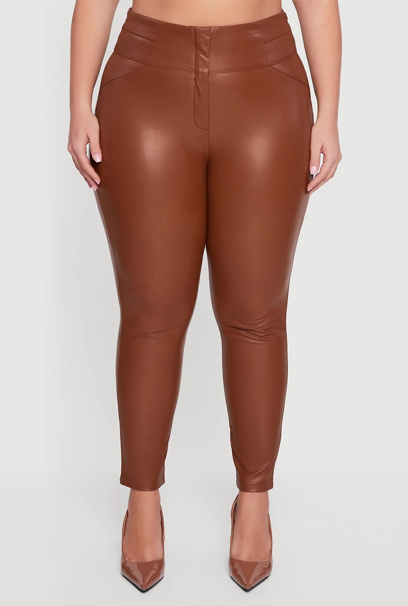 Plus Fleece Lined Faux Leather Dress Pants