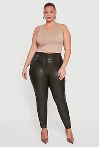 Plus Fleece Lined Faux Leather Dress Pants