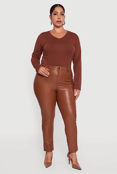 Plus High Waisted Faux Leather Pants