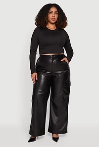 Plus High Waisted Faux Leather Cargo Pants