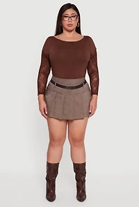 Plus High Waisted Plaid Pleated Mini Skirt with Belt