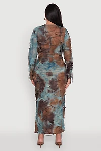 Womens Plus Size Tie Dye Distressed Long Sleeve Maxi Dress, Multi, Size 1X