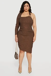 Plus Metallic Detail Glitter One Shoulder Dress