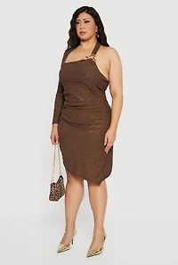 Womens Plus Metallic Detail Glitter One Shoulder Dress, 2X